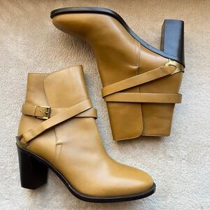 Fratelli Rossetti Women 8 EU39 Golden Tan Brown Leather Buckle Ankle Heeled Boot